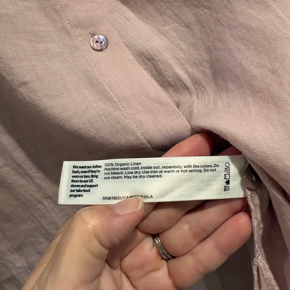 Eileen Fisher Linen Shirt Large Pink Lilac Organic Linen Long Sleeve Button Up - Picture 11 of 12
